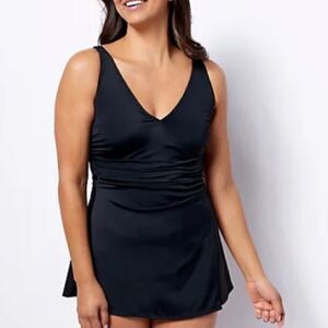 Denim & Co. Beach V-Neck Wrap Front Swim Dress Black‎ 18W NWT IN PACKAGING